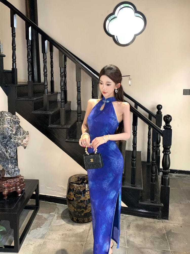 Beth and Brian Qipao-SS Sleeveless, floral mesh long Cheongsam