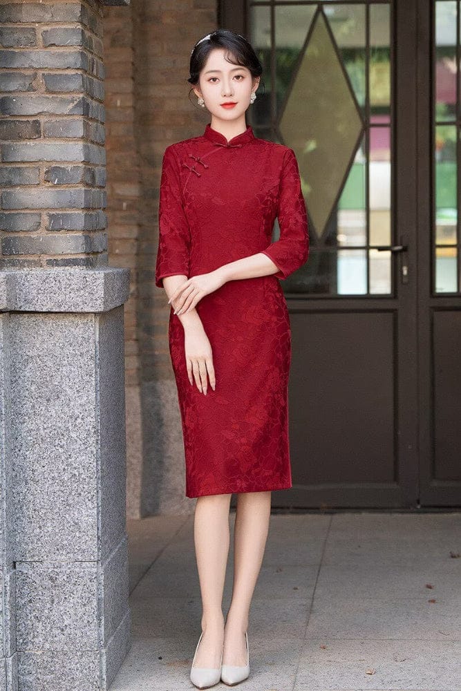 Beth and Brian Qipao-FS Floral pattern, jacquard fabric, midi plus size Cheongsam