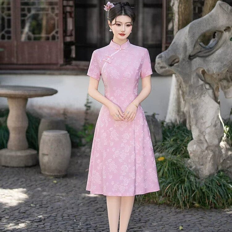 Beth and Brian Qipao-FS A-line, jacquard midi plus size Cheongsam