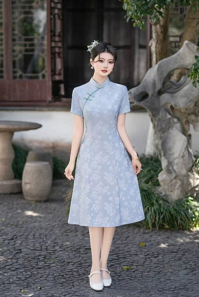 Beth and Brian Qipao-FS A-line, jacquard midi plus size Cheongsam