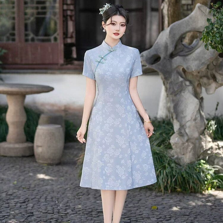 Beth and Brian Qipao-FS A-line, jacquard midi plus size Cheongsam