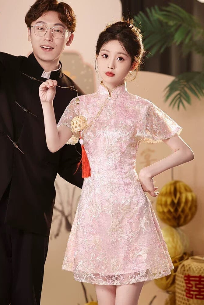 Beth and Brian Qipao-ANK Floral pattern, A-line short Cheongsam Dress