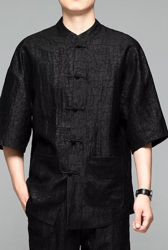 Beth and Brian Qipao-GR 21 mome mulberry silk, high-end black Chinese Tang Suit Shirt