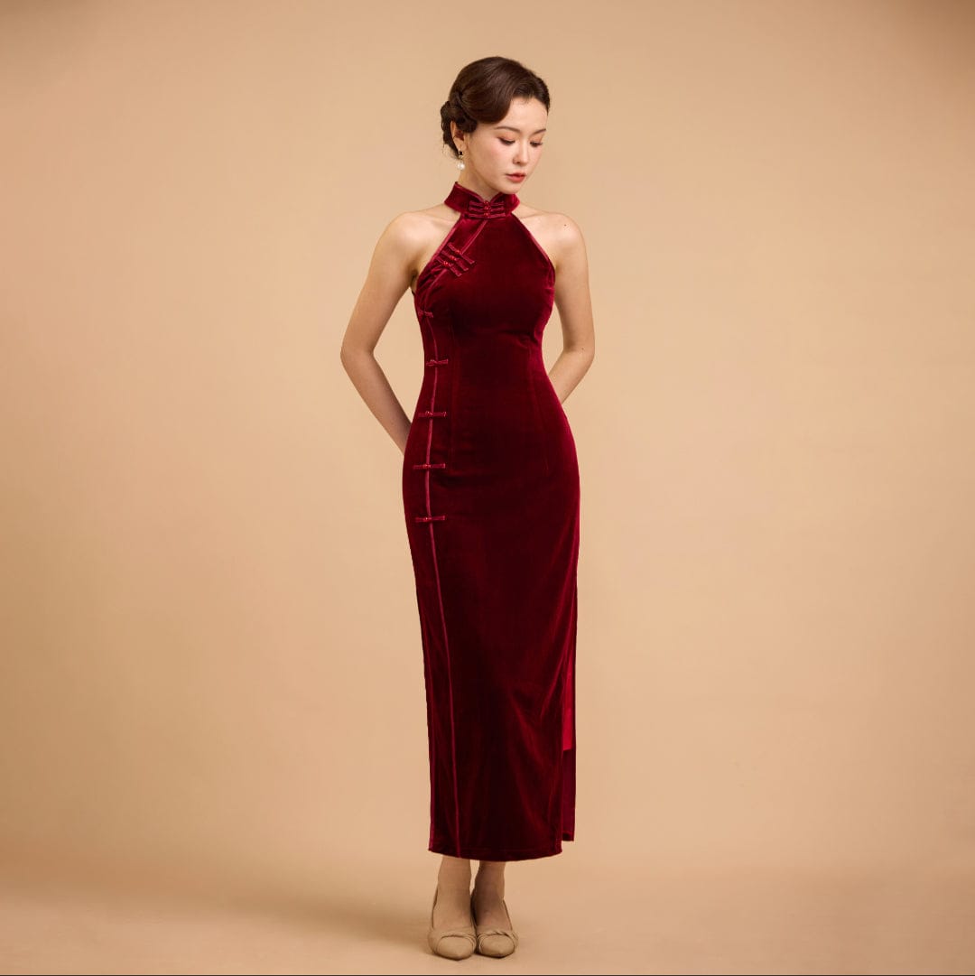 Beth and Brian Qipao - Exclusive Exclusive designer collection, halter long Qipao