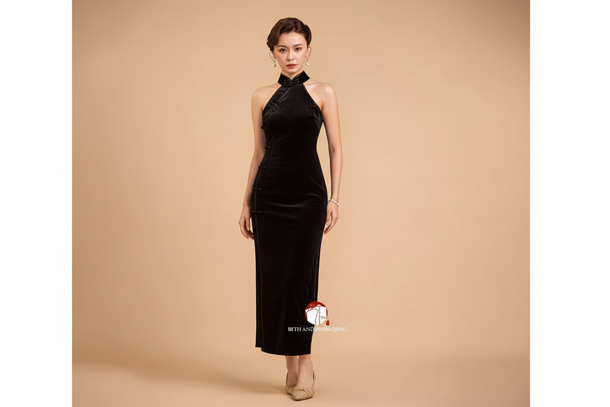 Beth and Brian Qipao - Exclusive Exclusive designer collection, halter long Qipao
