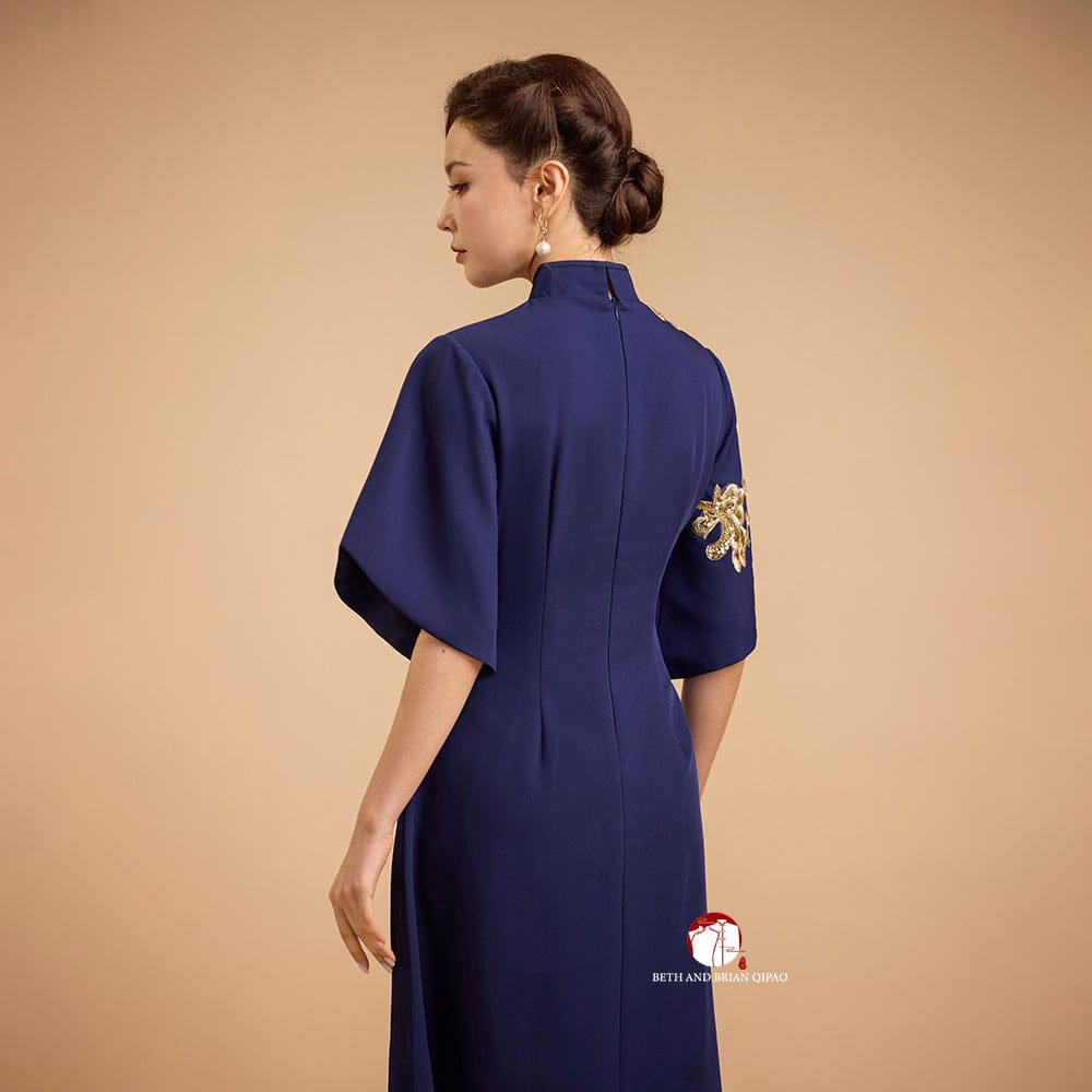 Beth and Brian Qipao-Exclusivedesigner Modern style, butterfly mesh fabric, floor length A-Line Qipao