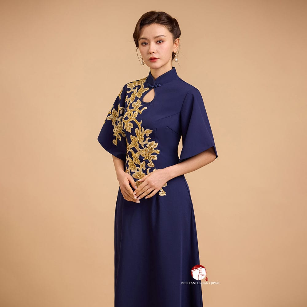Beth and Brian Qipao-Exclusivedesigner Modern style, butterfly mesh fabric, floor length A-Line Qipao