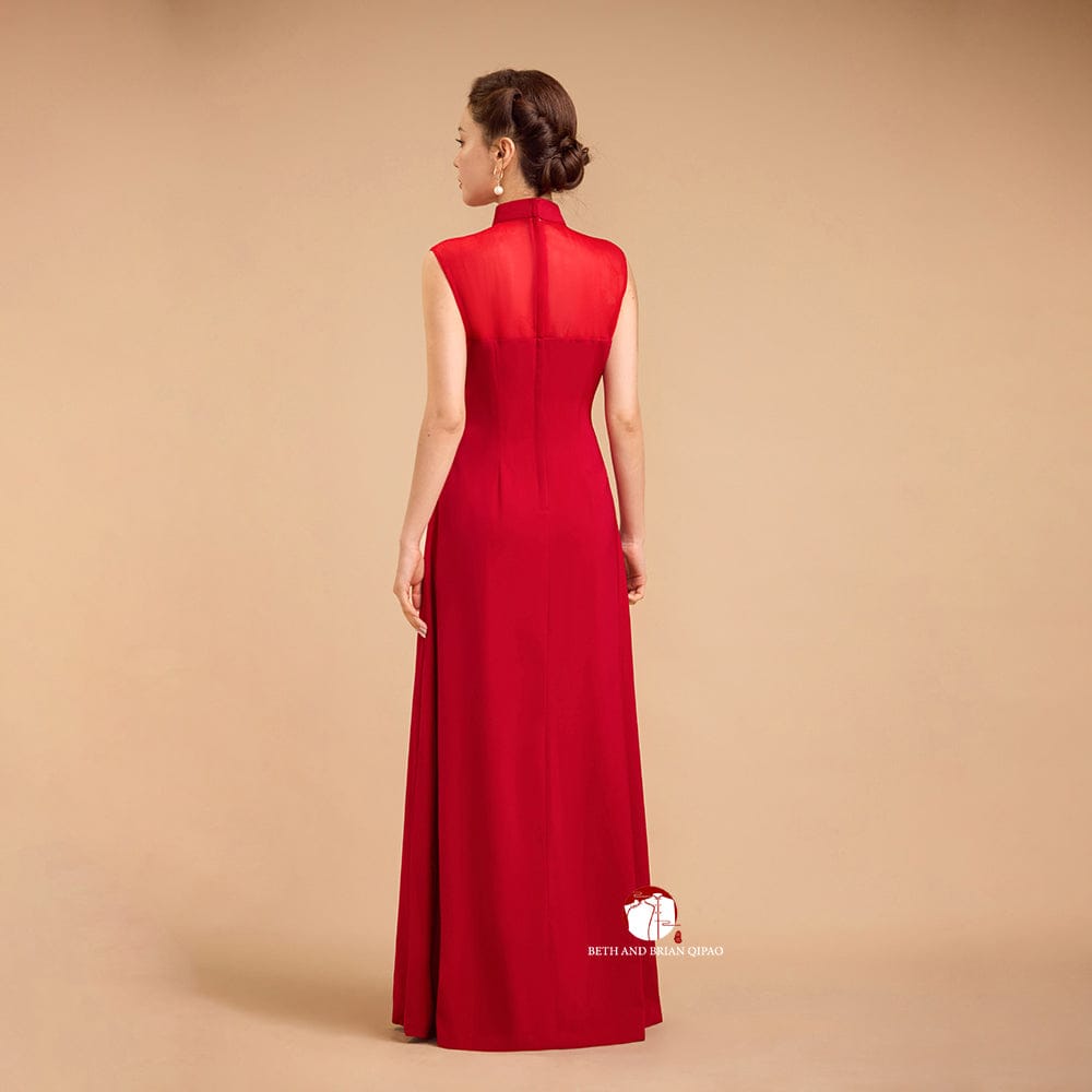 Beth and Brian Qipao-Exclusivedesigner Exclusive designer collection, Floral embroidery, sleeveless A-line long Qipao