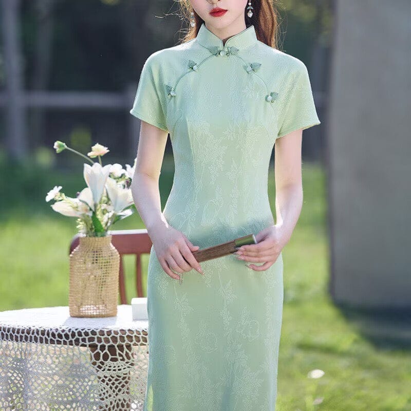 Beth and Brian Qipao-LSB Floral pattern, knitting and jacquard fabric, midi Cheongsam