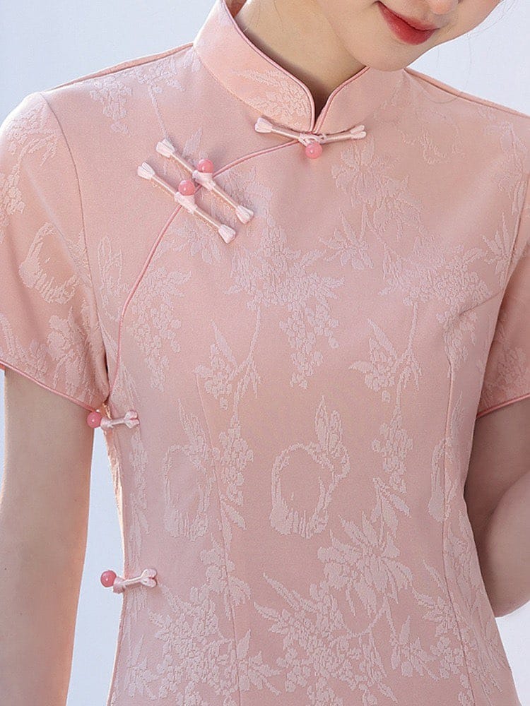 Beth and Brian Qipao-LSB Floral pattern, knitting and jacquard fabric, midi Cheongsam