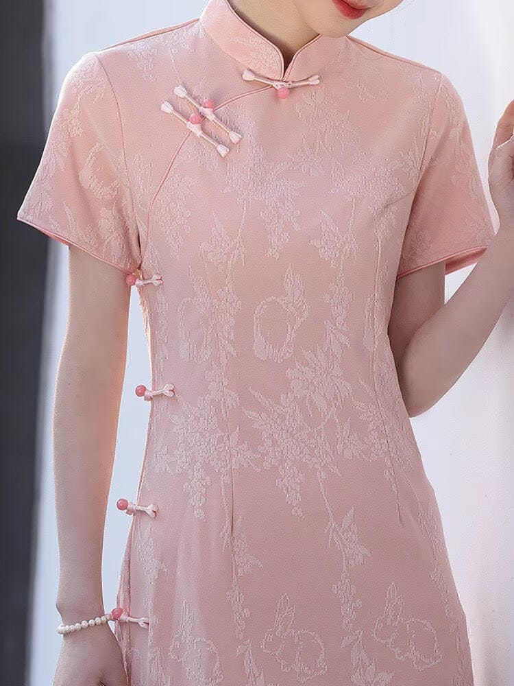 Beth and Brian Qipao-LSB Floral pattern, knitting and jacquard fabric, midi Cheongsam