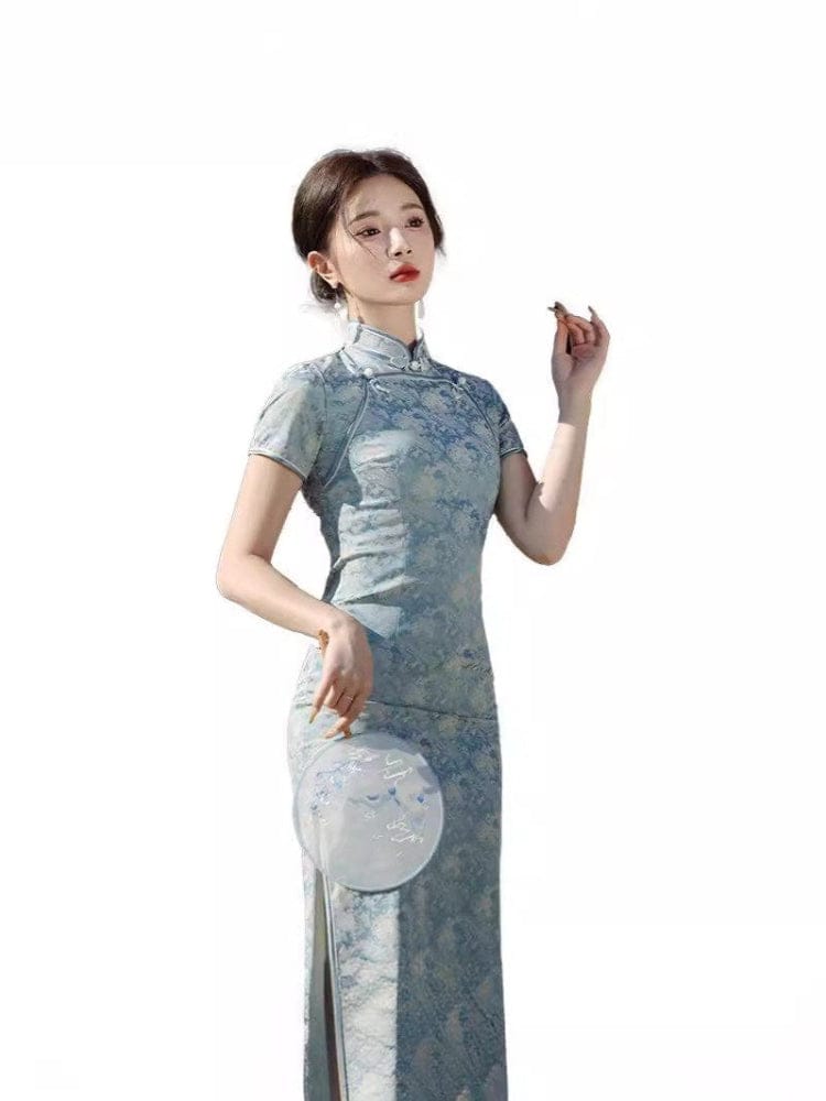 Beth and Brian Qipao-JM Floral pattern, midi Cheongsam with short sleeves