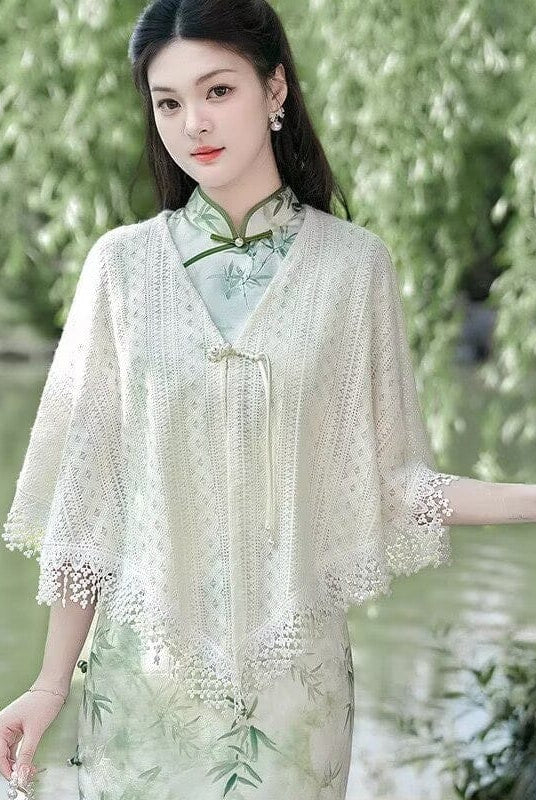 Beth and Brian Qipao-LSB Spring collection, Knit Hollow-out Qipao Shawl