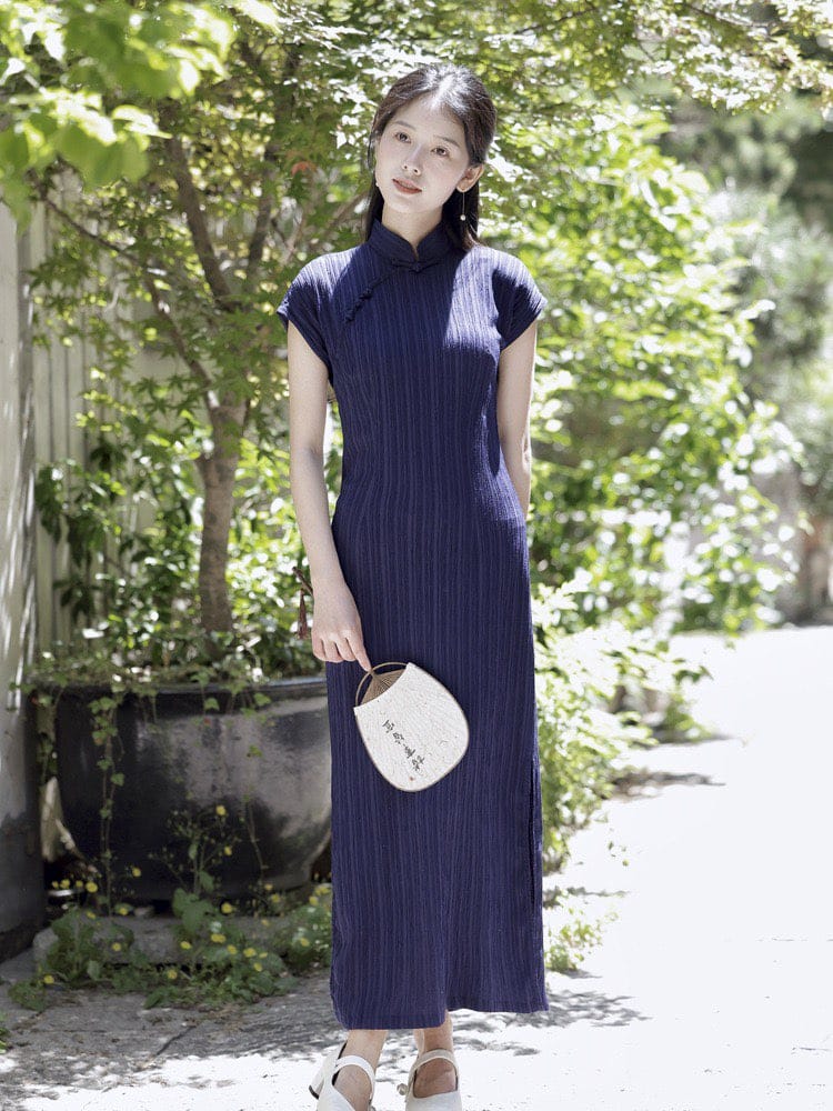 Beth and Brian Qipao-LSB Old Shanghai style, stripe pattern midi Cheongsam