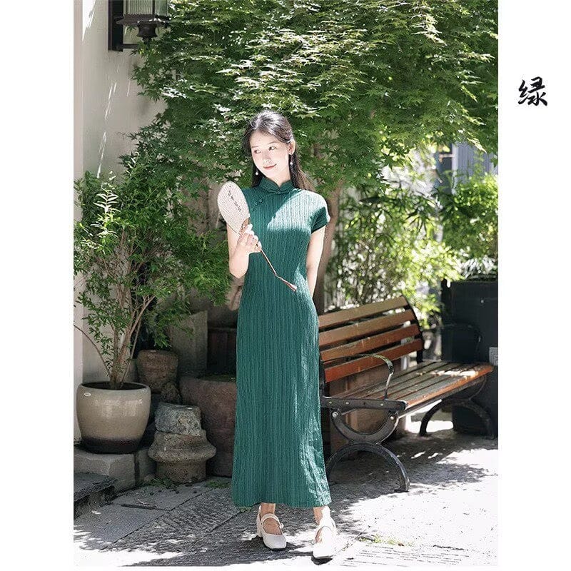 Beth and Brian Qipao-LSB Old Shanghai style, stripe pattern midi Cheongsam