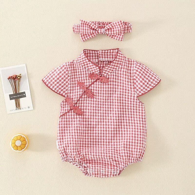 Beth and Brian Qipao-LZ Chinese outfit for baby, plaid baby Tang Jumpsuit