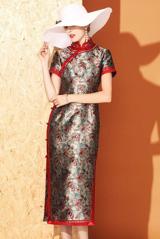 Beth and Brian Qipao-XZY Butterfly pattern, high end, green midi Cheongsam