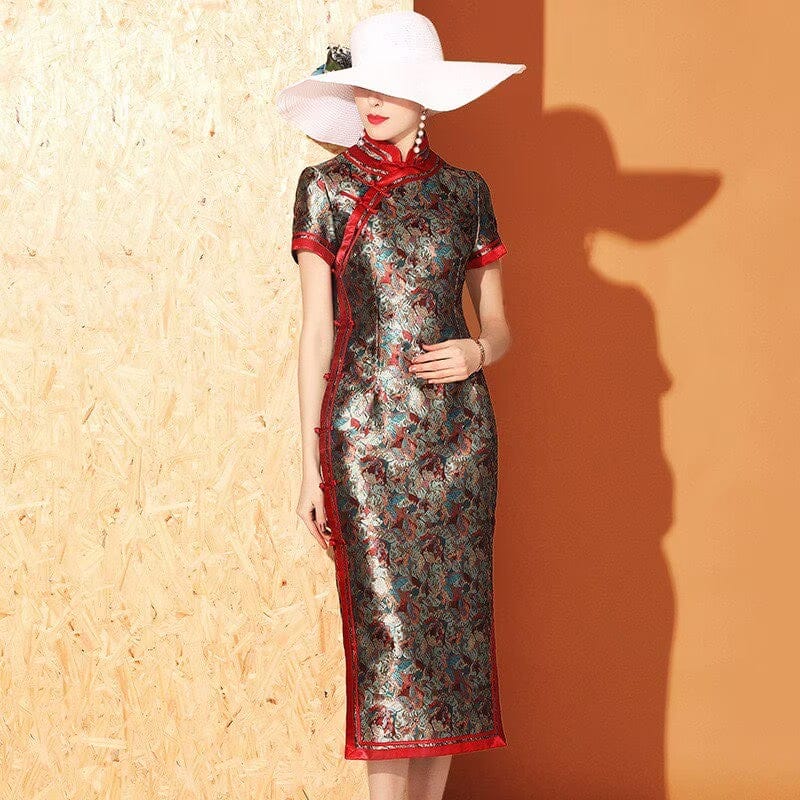 Beth and Brian Qipao-XZY Butterfly pattern, high end, green midi Cheongsam