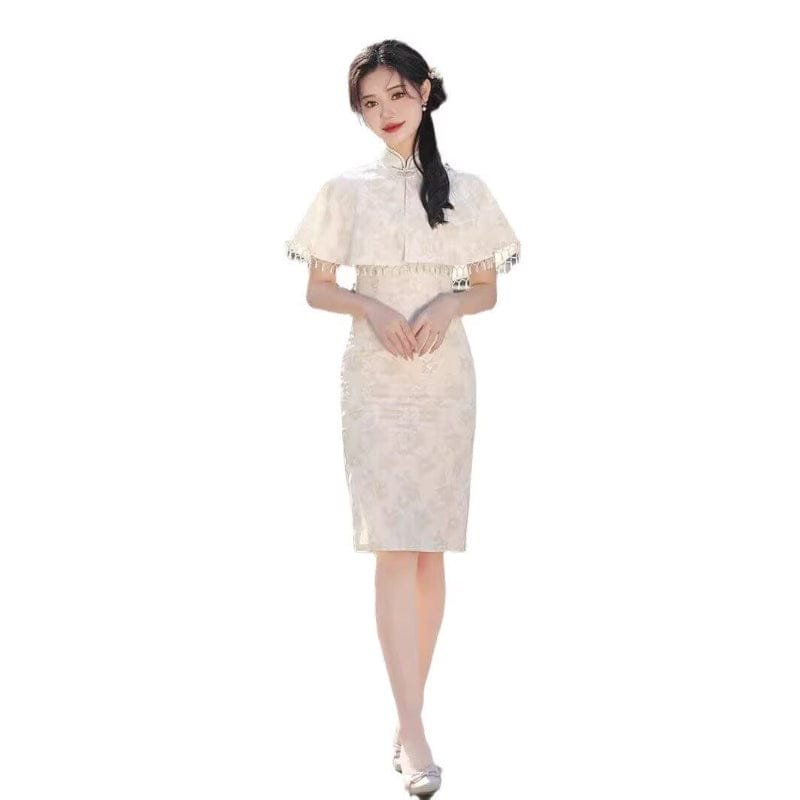 Beth and Brian Qipao-JY Floral pattern, lace fabric, light green midi Cheongsam