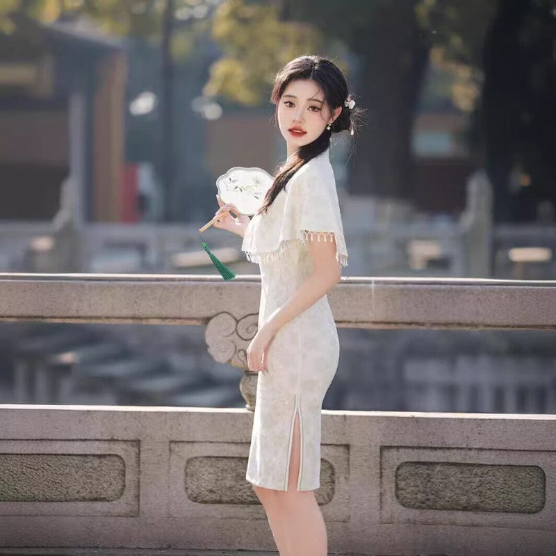 Beth and Brian Qipao-JY Floral pattern, lace fabric, light green midi Cheongsam