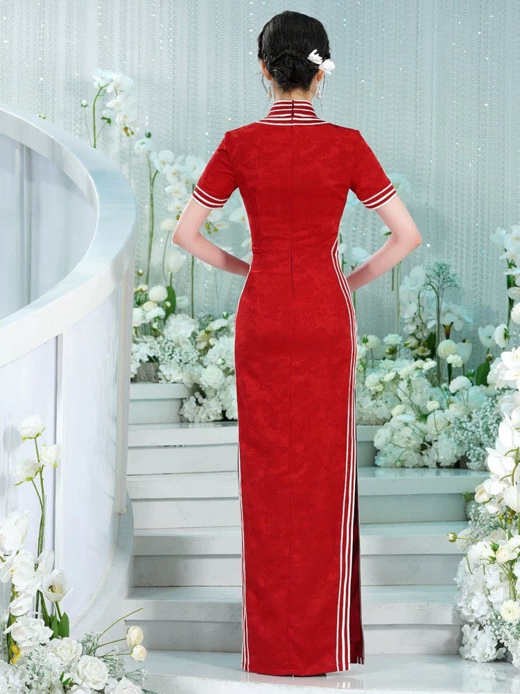 Beth and Brian Qipao-MLL Floral pattern, High-end red long Qipao for mothers