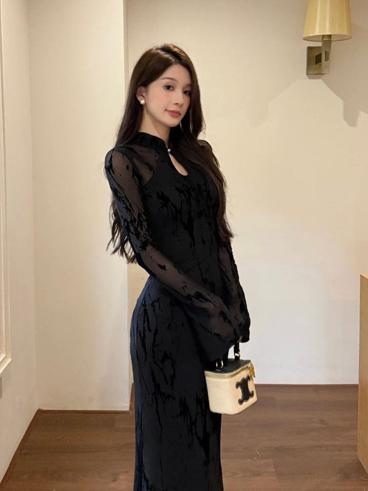 Beth and Brian Qipao-IN Water drop collar, mermaid long Cheongsam