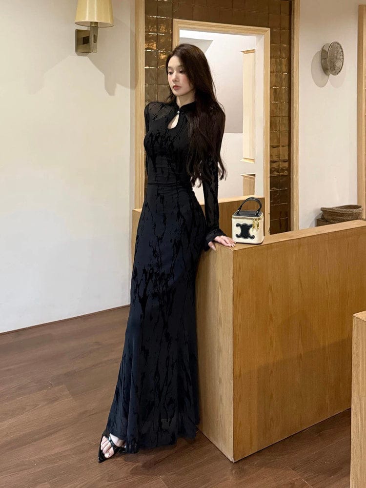 Beth and Brian Qipao-IN Water drop collar, mermaid long Cheongsam