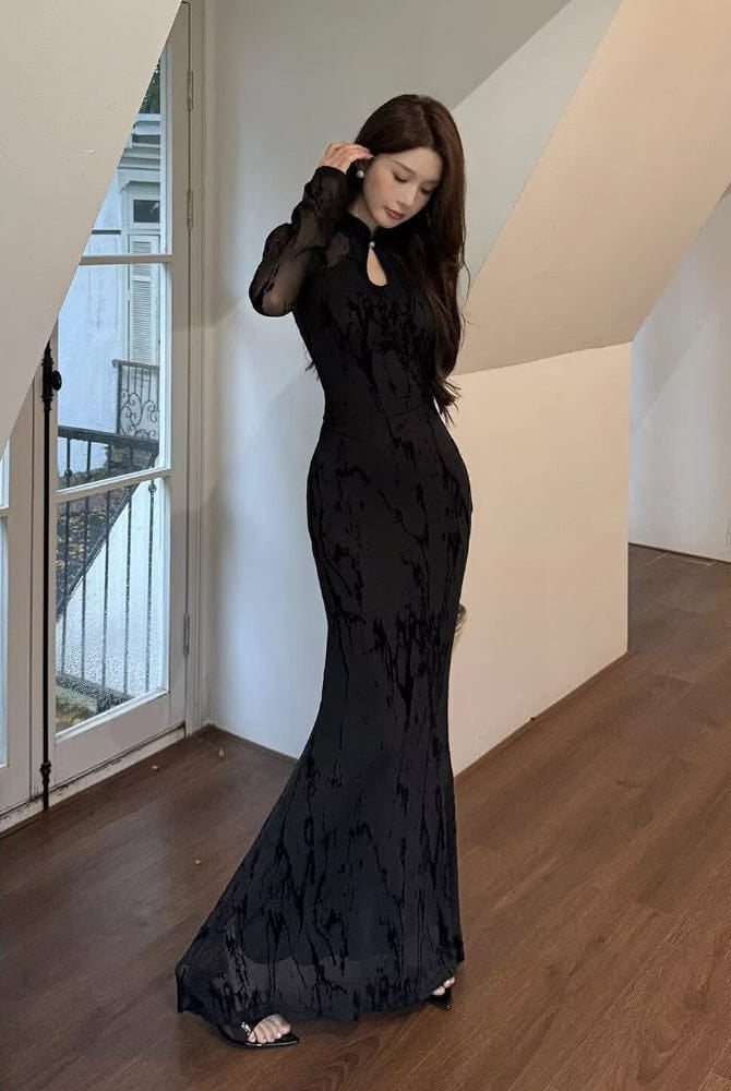 Beth and Brian Qipao-IN Water drop collar, mermaid long Cheongsam