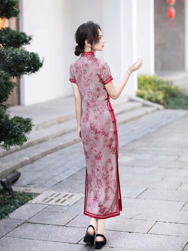 Beth and Brian Qipao-HQ Graduations Grey-red Long Cheongsam