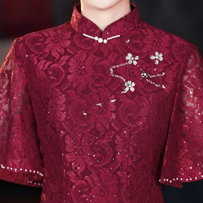 Beth and Brian Qipao-QZYF Floral pattern, high-end, red&pink midi Cheongsam for mothers