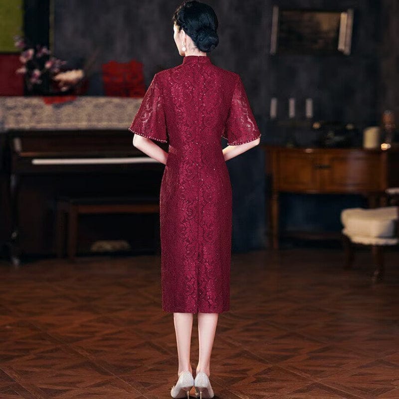 Beth and Brian Qipao-QZYF Floral pattern, high-end, red&pink midi Cheongsam for mothers