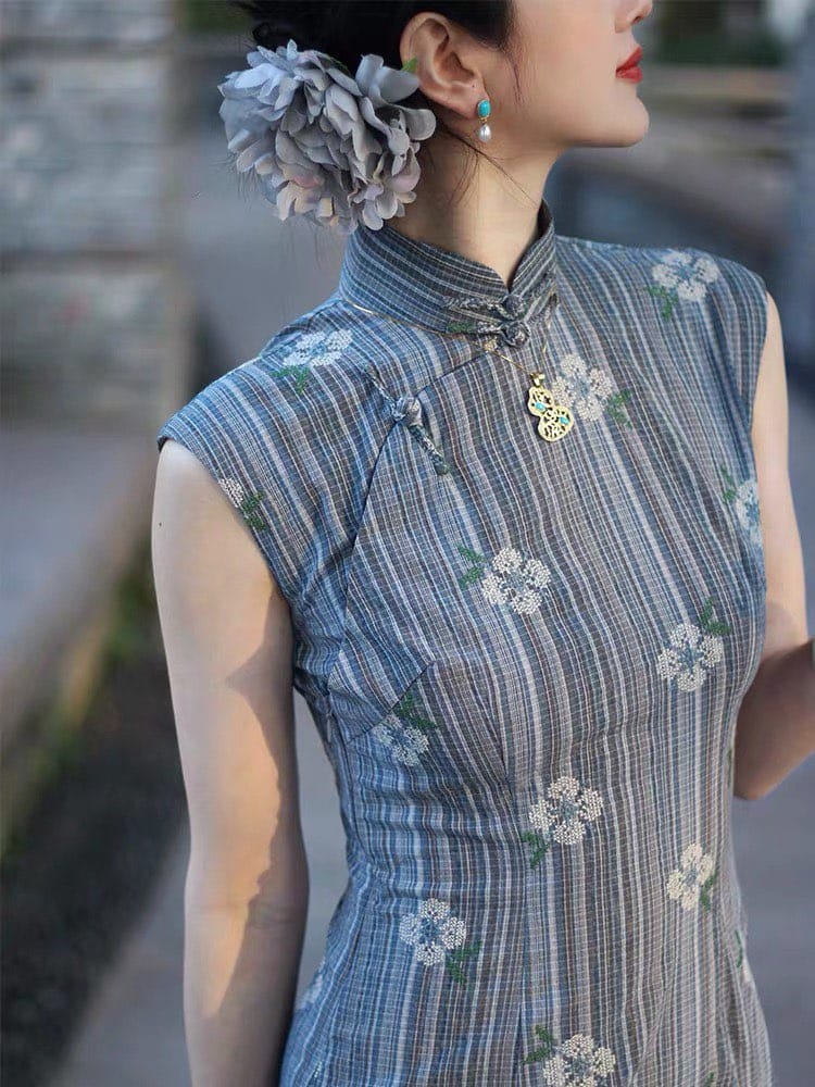 Beth and Brian Qipao-TZY Floral embroidery, cotton&linen long Cheongsam