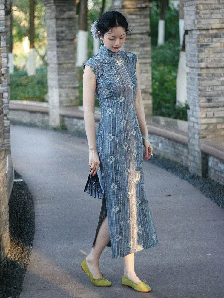 Beth and Brian Qipao-TZY Floral embroidery, cotton&linen long Cheongsam