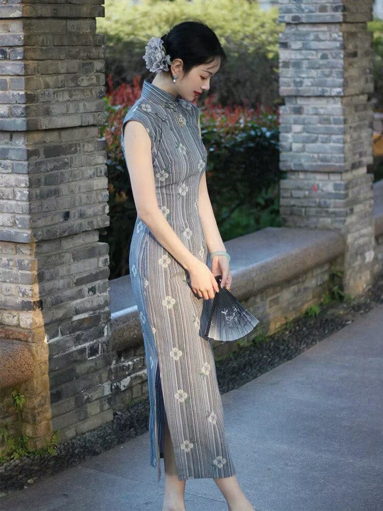 Beth and Brian Qipao-TZY Floral embroidery, cotton&linen long Cheongsam