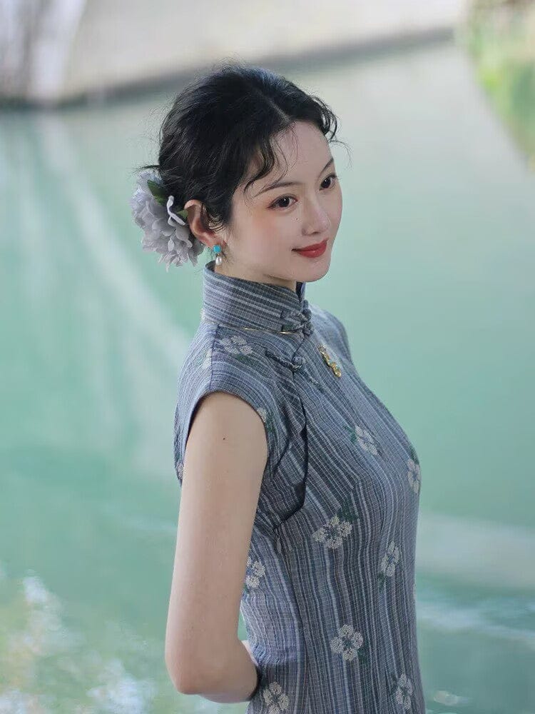 Beth and Brian Qipao-TZY Floral embroidery, cotton&linen long Cheongsam