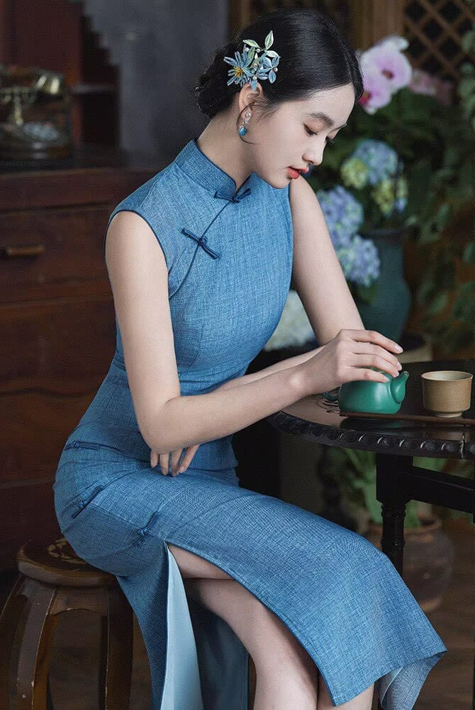 Beth and Brian Qipao-LSB Old Shanghai style, cotton&linen mid-length Cheongsam