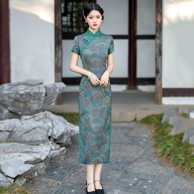 Beth and Brian Qipao-SMQ Auspicious Cloud Pattern, silk long Cheongsam