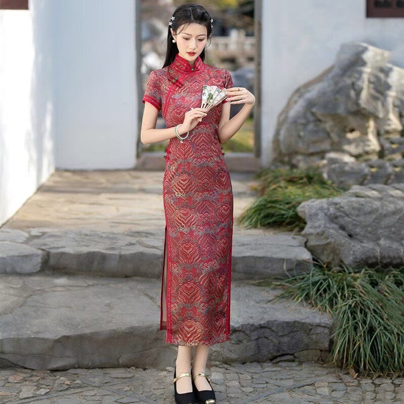 Beth and Brian Qipao-SMQ Auspicious Cloud Pattern, silk long Cheongsam