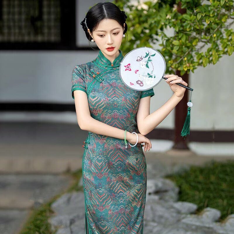 Beth and Brian Qipao-SMQ Auspicious Cloud Pattern, silk long Cheongsam