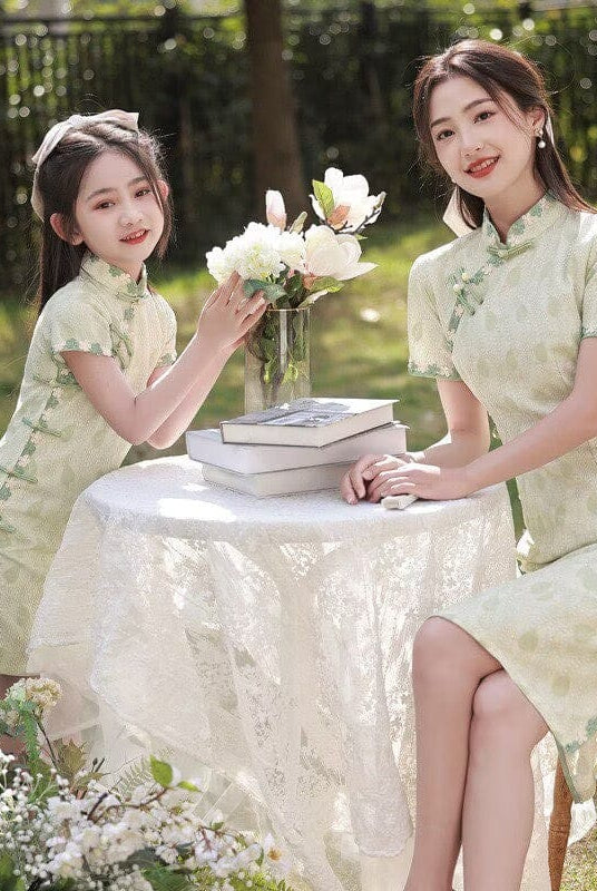 Beth and Brian Qipao-WQ Parent-child Chinese outfit, floral pattern midi Cheongsam