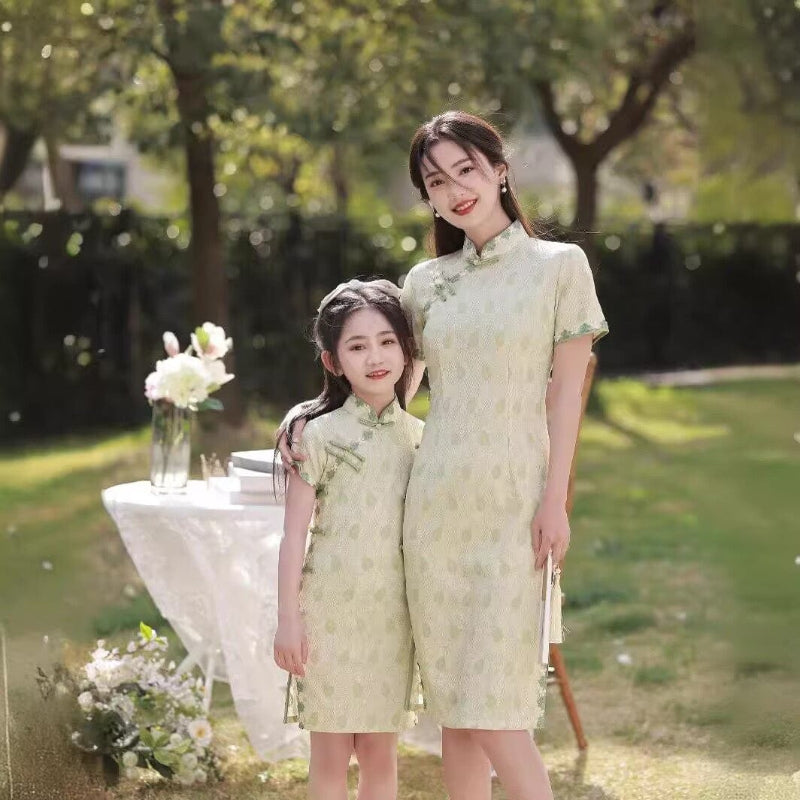 Beth and Brian Qipao-WQ Parent-child Chinese outfit, floral pattern midi Cheongsam