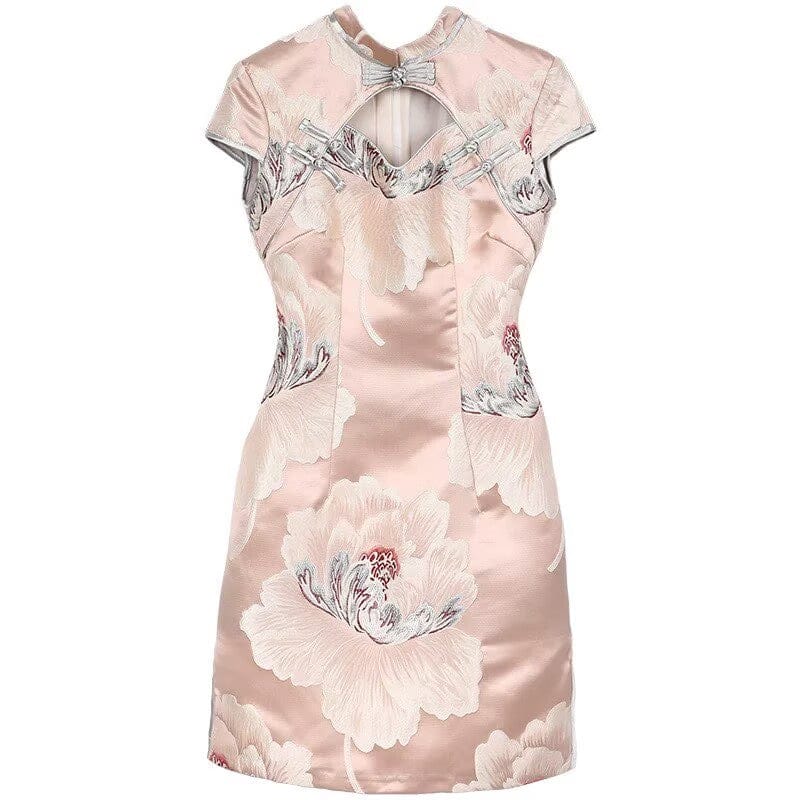 Beth and Brian Qipao - FL Jacquard High-end Mini Qipao With Frog Buttons & Contrast Piping