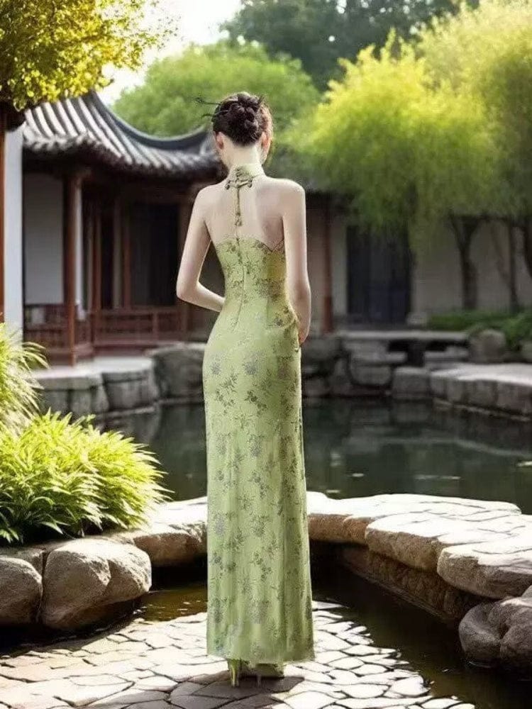 Beth and Brian Qipao-FT Tube top, New Chinese style (新中式) wedding green Cheongsam