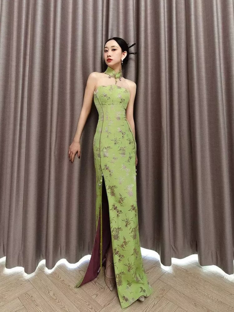 Beth and Brian Qipao-FT Tube top, New Chinese style (新中式) wedding green Cheongsam