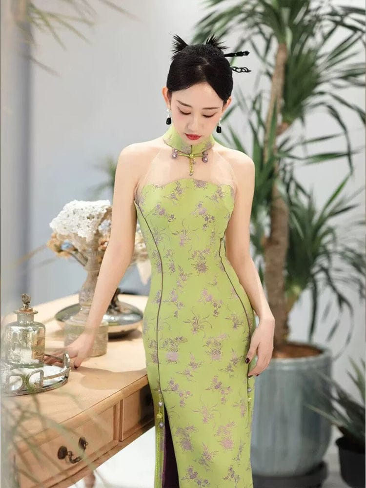 Beth and Brian Qipao-FT Tube top, New Chinese style (新中式) wedding green Cheongsam