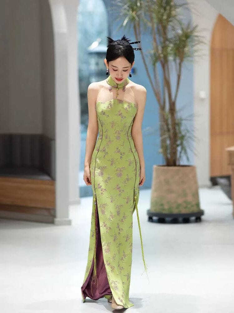 Beth and Brian Qipao-FT Tube top, New Chinese style (新中式) wedding green Cheongsam