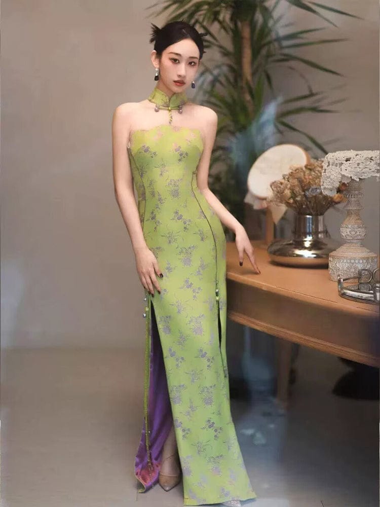 Beth and Brian Qipao-FT Tube top, New Chinese style (新中式) wedding green Cheongsam