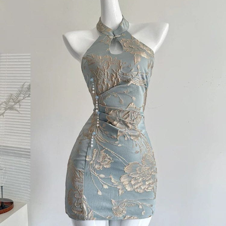 Beth and Brian Qipao-DD Water drop collar, halter mini Cheongsam
