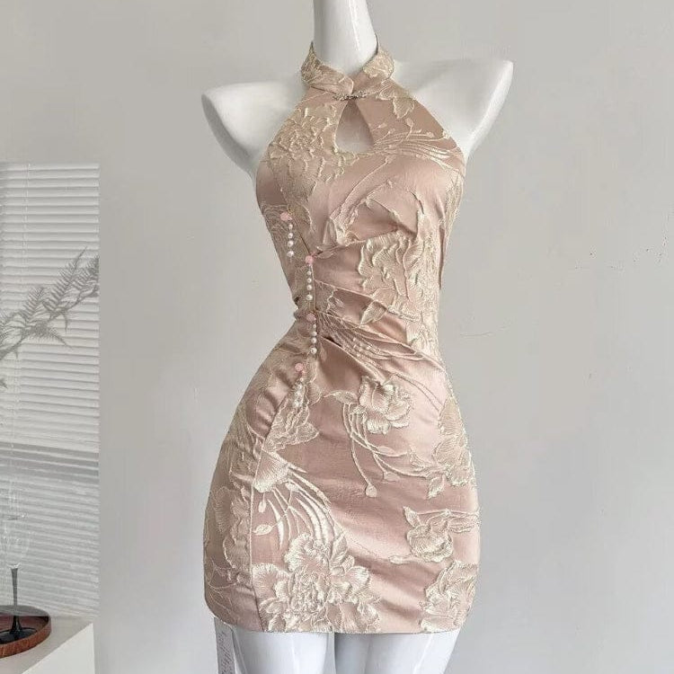 Beth and Brian Qipao-DD Water drop collar, halter mini Cheongsam