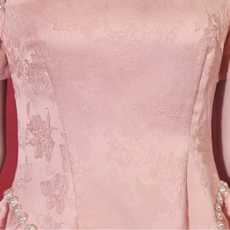 Beth and Brian Qipao-HYS A line, Hollow-out jacquard mini Cheongsam